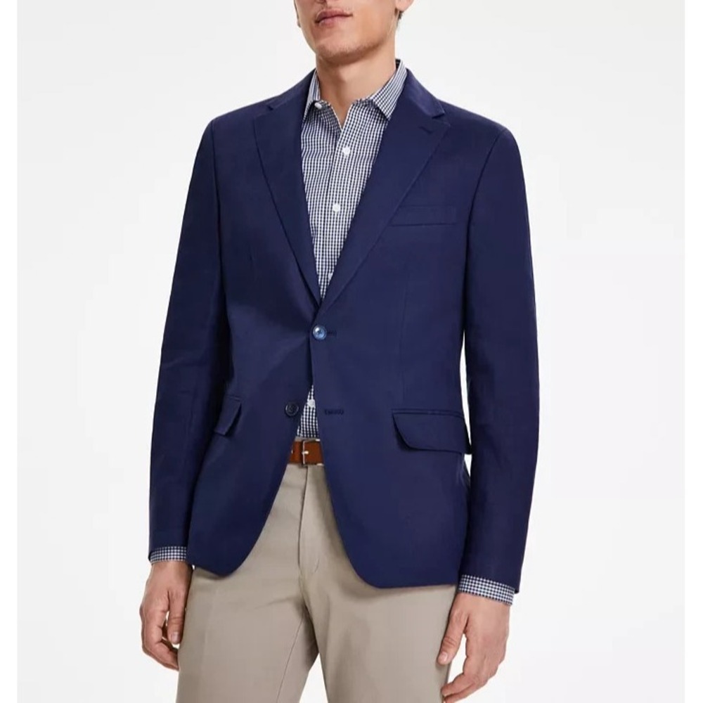 Tommy Hilfiger Mens Modern-Fit Suit Jacket 42L Linen Navy Blue
